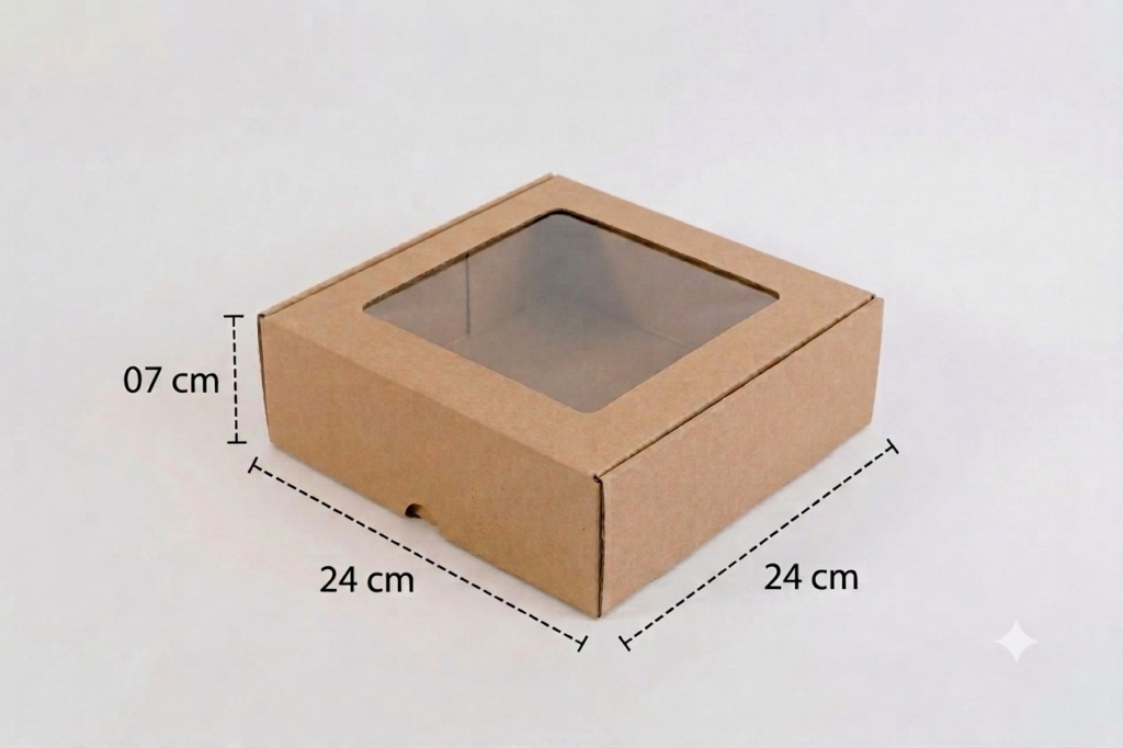 Paquete de 12 Cajas con ventana de acetato 24x24x7 cm.