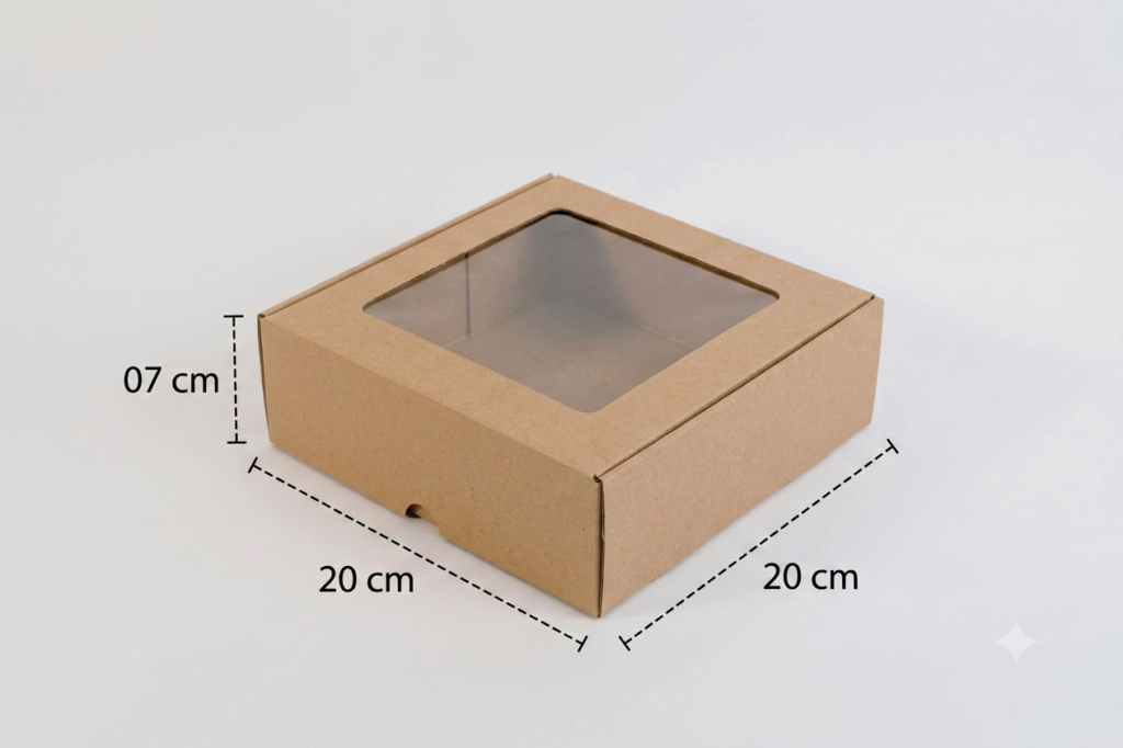 Paquete de 12 Cajas con ventana de acetato 20x20x7 cm.